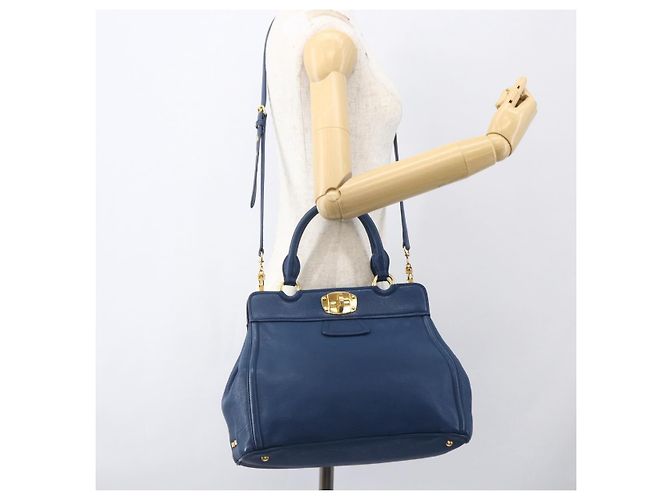 Borsa a mano Miu Miu in pelle 2 in 1 blu oro Auth 156133 D'oro - vista 25