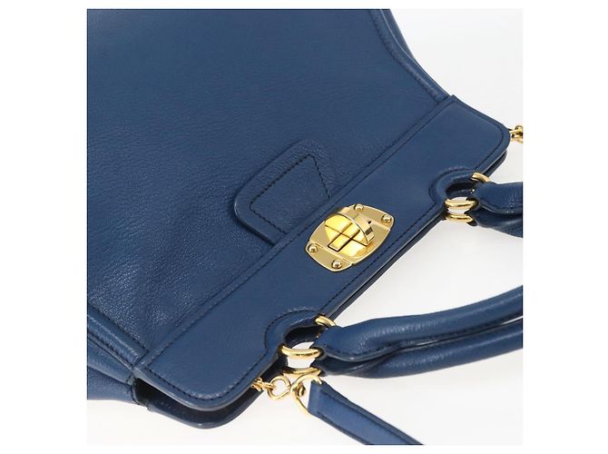 Borsa a mano Miu Miu in pelle 2 in 1 blu oro Auth 156133 D'oro - vista 6