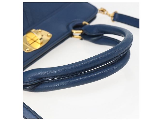 Borsa a mano Miu Miu in pelle 2 in 1 blu oro Auth 156133 D'oro - vista 7