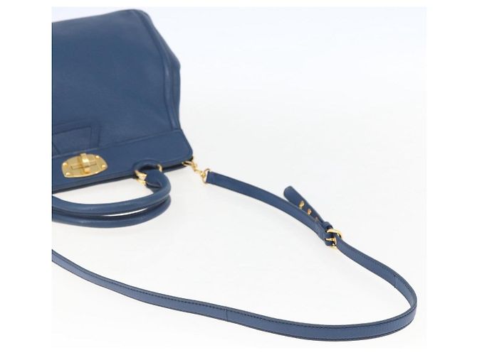 Borsa a mano Miu Miu in pelle 2 in 1 blu oro Auth 156133 D'oro - vista 8