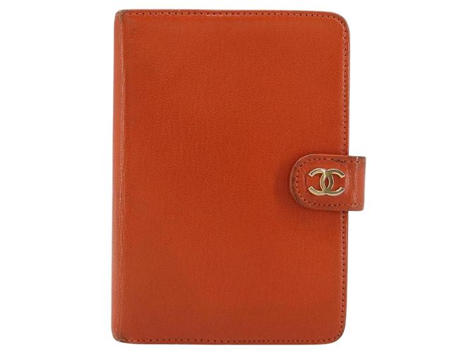 Cubierta de Planificador CHANEL Cuero Naranja Oro CC Auth fm4997 Dorado - vista 13