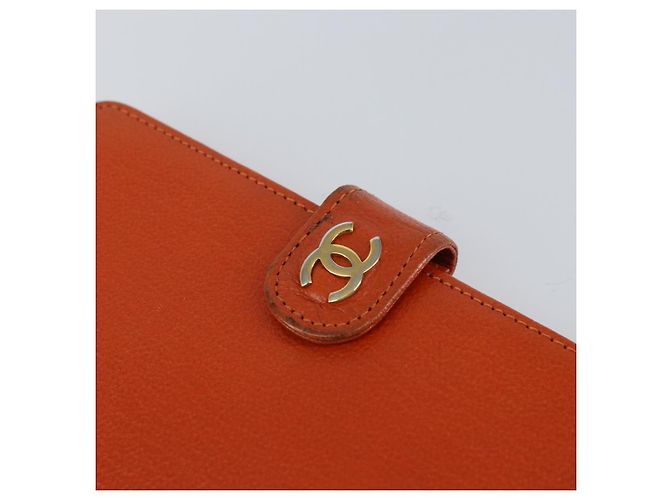 Cubierta de Planificador CHANEL Cuero Naranja Oro CC Auth fm4997 Dorado - vista 17