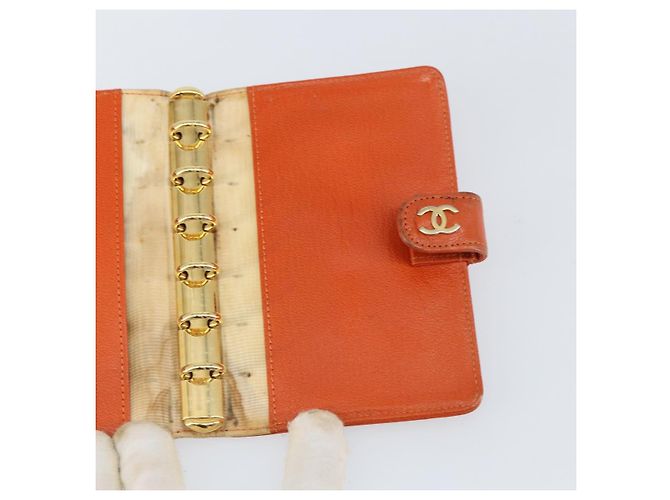 Cubierta de Planificador CHANEL Cuero Naranja Oro CC Auth fm4997 Dorado - vista 18