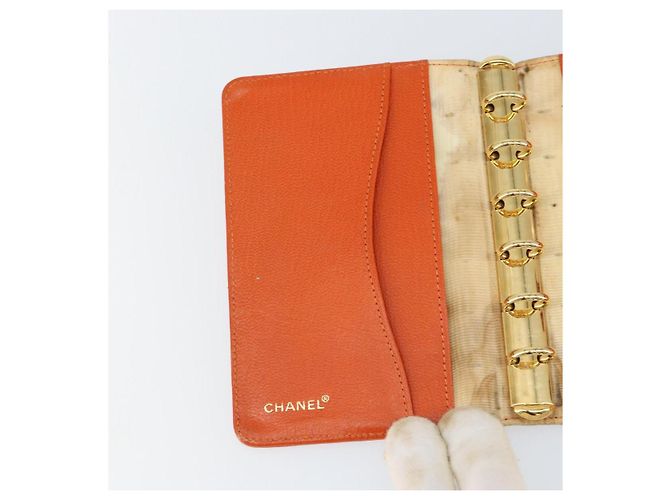 Cubierta de Planificador CHANEL Cuero Naranja Oro CC Auth fm4997 Dorado - vista 19