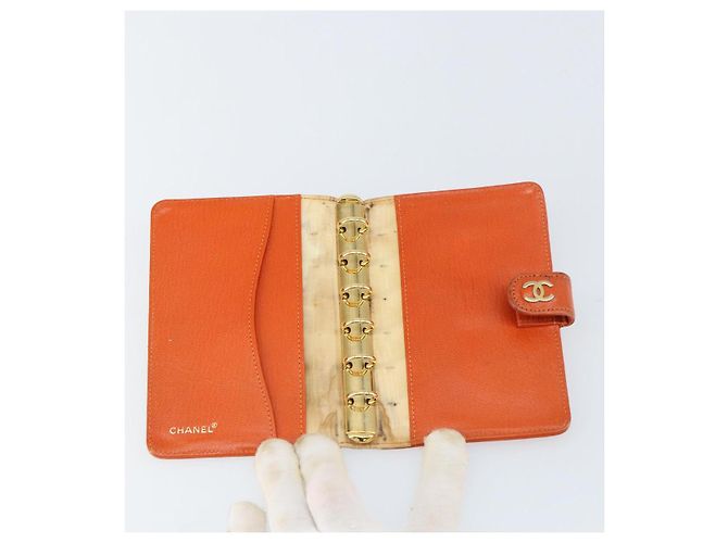 Cubierta de Planificador CHANEL Cuero Naranja Oro CC Auth fm4997 Dorado - vista 8