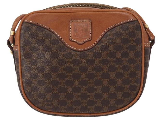 Céline Borsa a Spalla in Tela Macadam CELINE in Pelle PVC Marrone Oro Auth 156702 D'oro - vista 13