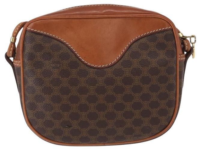 Céline Borsa a Spalla in Tela Macadam CELINE in Pelle PVC Marrone Oro Auth 156702 D'oro - vista 2