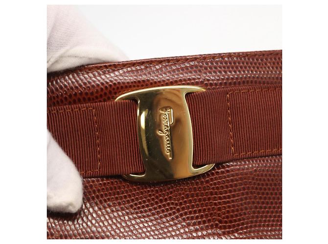 Bolsa Tote Vala de Couro Marrom e Ouro Auth BA8853 da Salvatore Ferragamo - vista 10