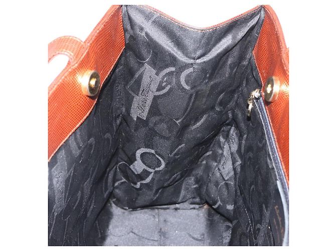 Bolsa Tote Vala de Couro Marrom e Ouro Auth BA8853 da Salvatore Ferragamo - vista 18