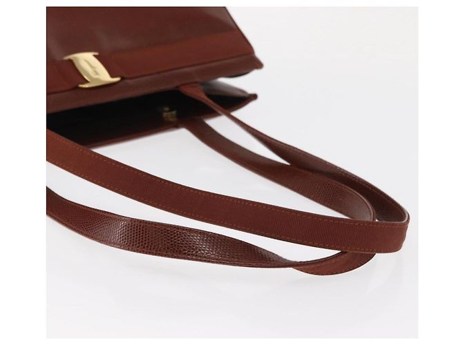 Bolsa Tote Vala de Couro Marrom e Ouro Auth BA8853 da Salvatore Ferragamo - vista 7