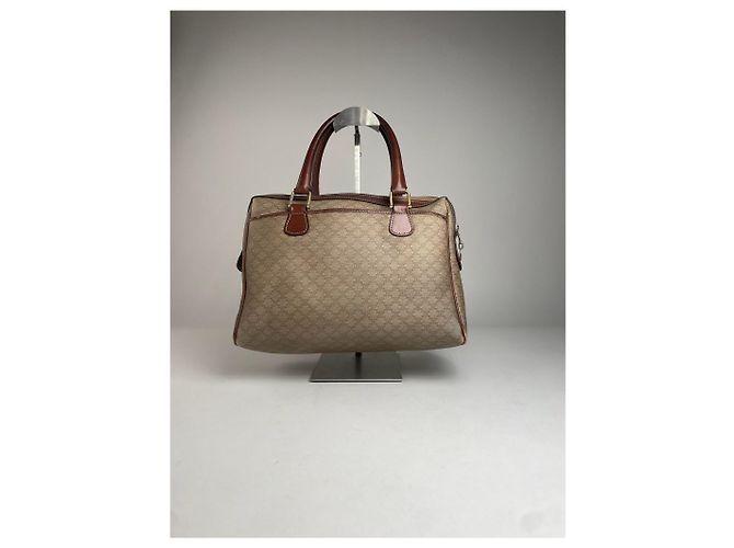 Triomphe Céline Vintage Celine Leder Monogramm Handtasche Beige Braun - Ansicht 10