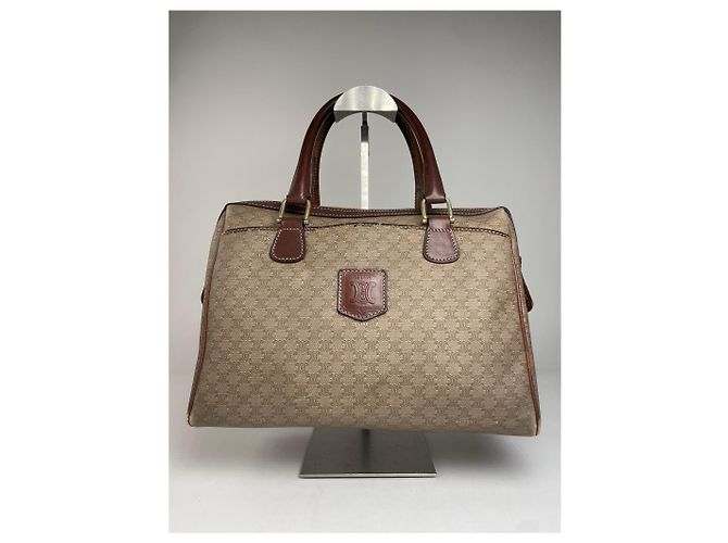 Triomphe Céline Vintage Celine Leder Monogramm Handtasche Beige Braun - Ansicht 11