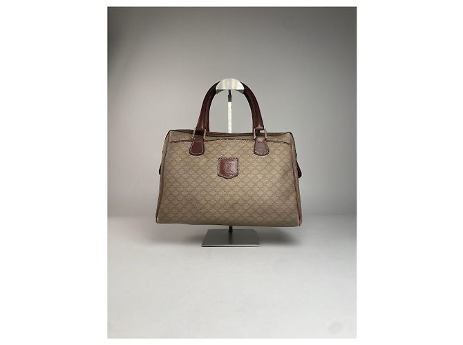 Triomphe Céline Vintage Celine Leder Monogramm Handtasche Beige Braun - Ansicht 12