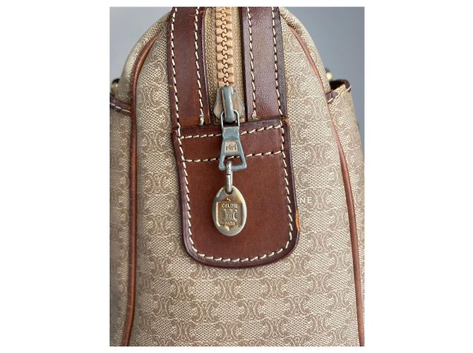 Triomphe Céline Vintage Celine Leder Monogramm Handtasche Beige Braun - Ansicht 6
