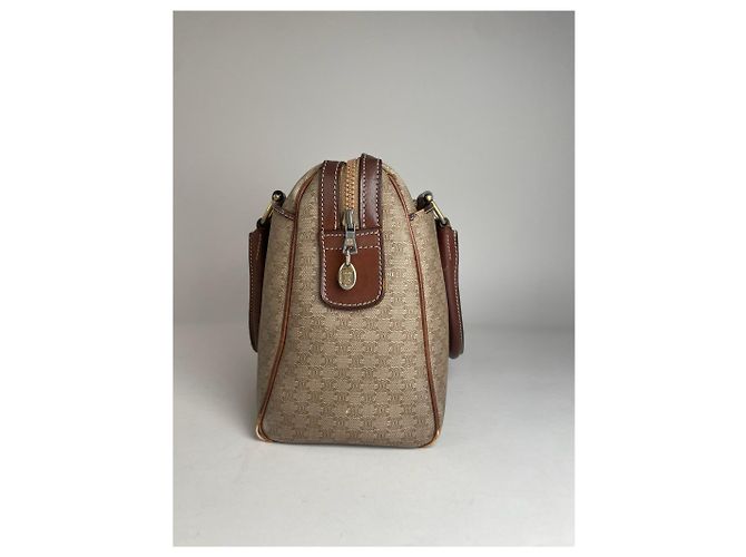 Triomphe Céline Vintage Celine Leder Monogramm Handtasche Beige Braun - Ansicht 7