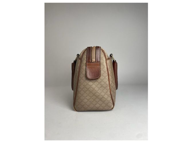 Triomphe Céline Vintage Celine Leder Monogramm Handtasche Beige Braun - Ansicht 8