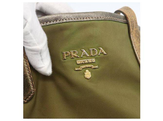 PRADA Borsa a mano in nylon khaki oro Auth 159131 D'oro Cachi - vista 17