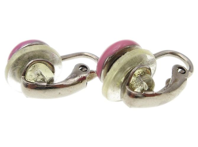 Orecchini a clip Chanel CC Round in smalto e metallo Rosa - vista 2