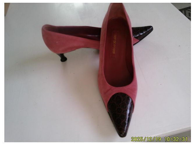 Sergio Rossi Heels Pink Deerskin Brown Crocodile Effect - view 2