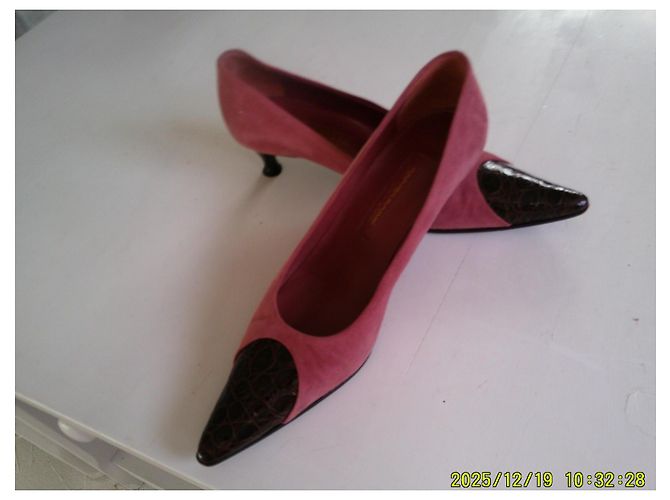 Sergio Rossi Heels Pink Deerskin Brown Crocodile Effect - view 3