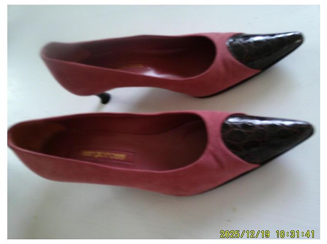 Sergio Rossi Heels Pink Deerskin Brown Crocodile Effect - view 4
