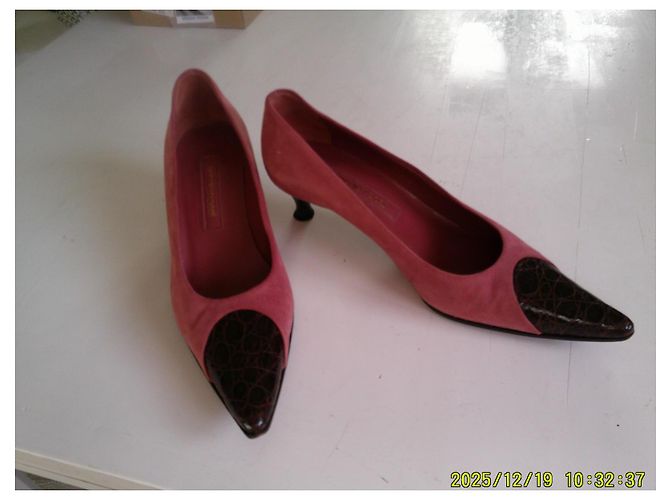 Sergio Rossi Heels Pink Deerskin Brown Crocodile Effect - view 5
