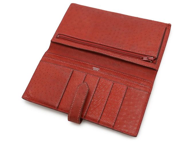 Portafoglio Lungo in Struzzo Béarn di Hermès Rosso - vista 5