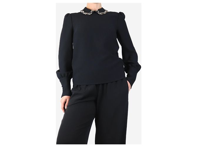 Red Valentino Schwarzes Diamantkragen-Top - Größe UK 8 - Ansicht 3