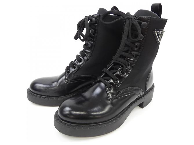 Prada 3LF7 gebürstete Lederstiefel Schwarz - Ansicht 3