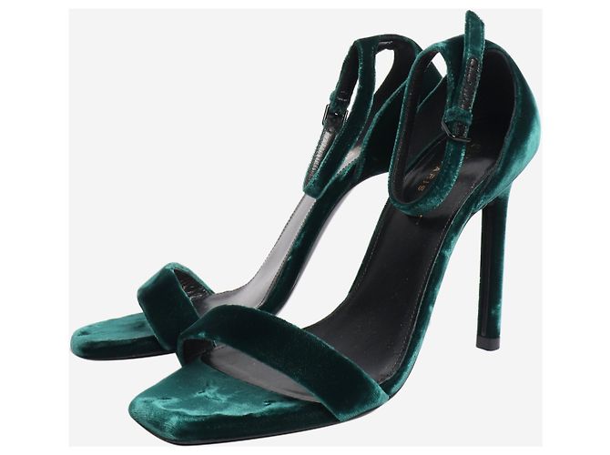 Saint Laurent Sandali con tacco in velluto verde scuro - taglia EU 36,5 - vista 2