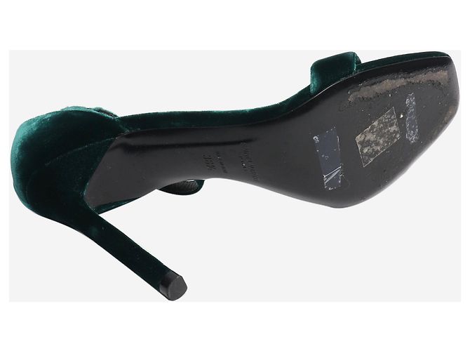 Saint Laurent Sandali con tacco in velluto verde scuro - taglia EU 36,5 - vista 4
