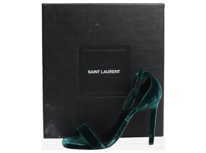 Saint Laurent Sandali con tacco in velluto verde scuro - taglia EU 36,5 - vista 6