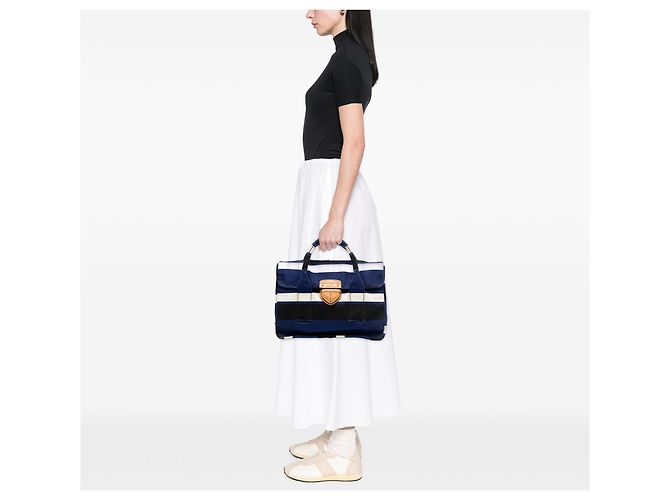 Borsa Prada in tela blu Canapa Pattina - vista 7
