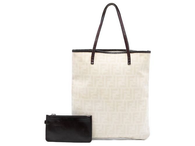 Tote en toile Zucca marron Fendi Beige - vue 8