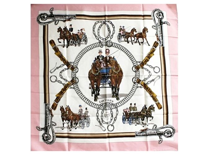 Bufanda de seda Carre 90 de Hermès Rosa Blanco - vista 2