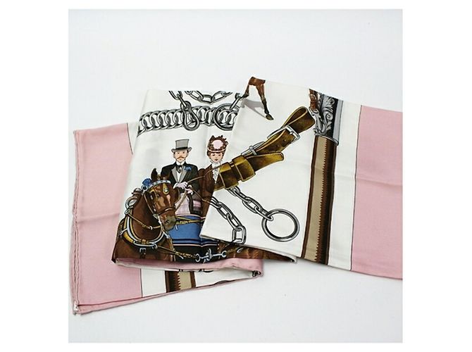 Bufanda de seda Carre 90 de Hermès Rosa Blanco - vista 8