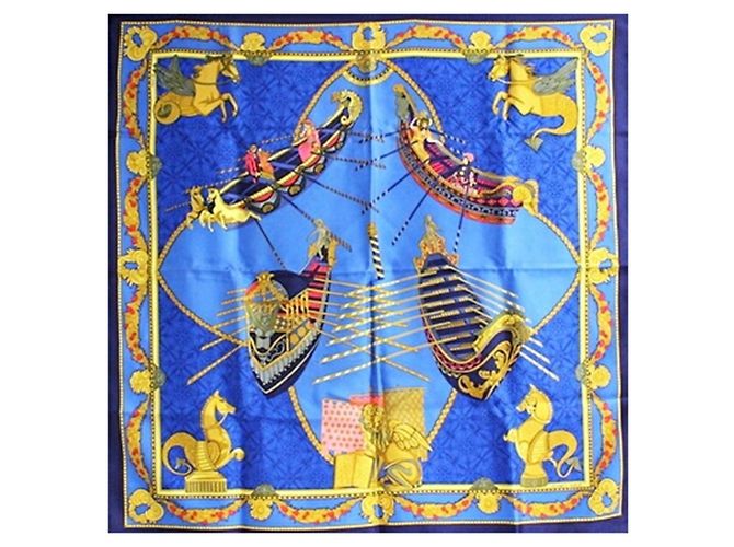 Sciarpa Hermès Carré 90 - Les Bissome di Venezia Blu Blu navy - vista 2