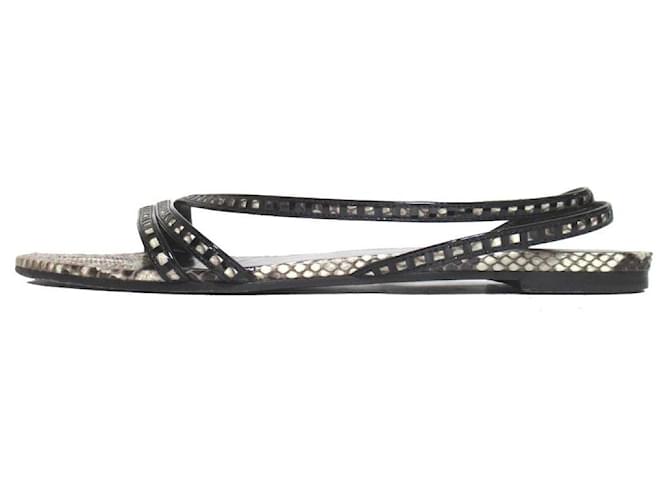 Céline Celine Python Leather Flat Sandals Black Beige - view 2