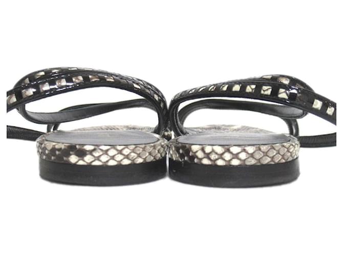 Céline Celine Python Leather Flat Sandals Black Beige - view 3