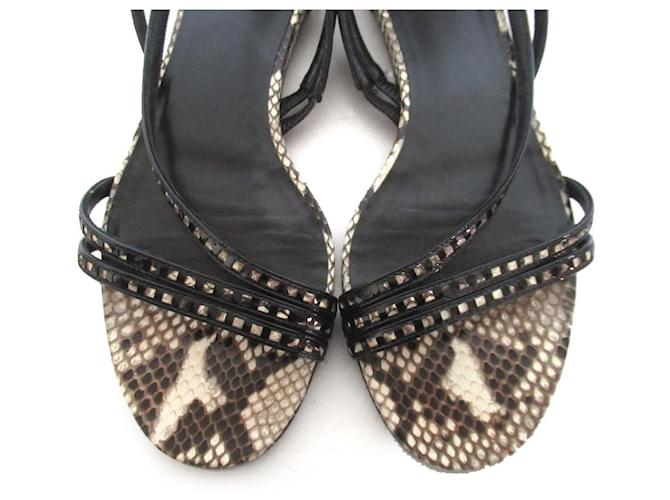 Céline Celine Python Leather Flat Sandals Black Beige - view 4