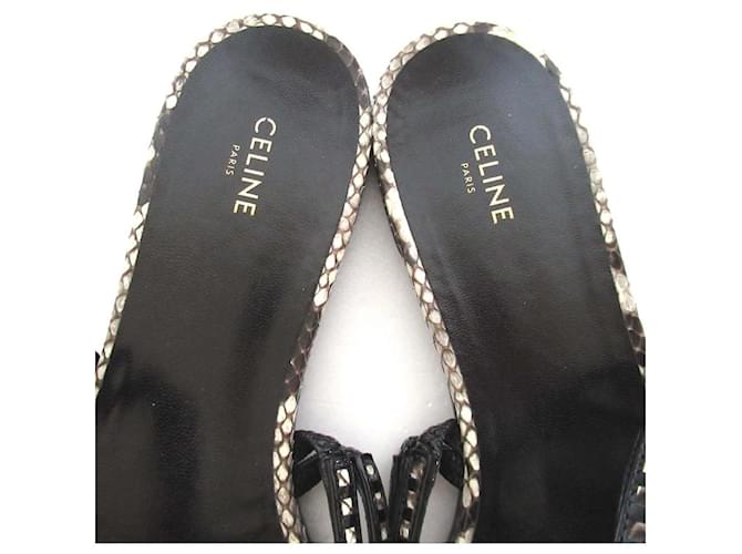 Céline Celine Python Leather Flat Sandals Black Beige - view 5