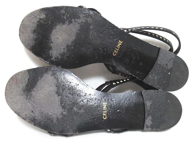 Céline Celine Python Leather Flat Sandals Black Beige - view 6