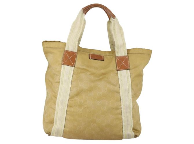 Borsa a mano GG Canvas Gucci in nylon beige 189669 Auth ti3521 - vista 13
