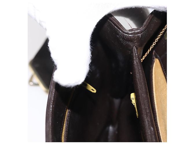 Borsa a mano in tela Trotter Christian Dior in pelle marrone e oro Auth 156377 - vista 19