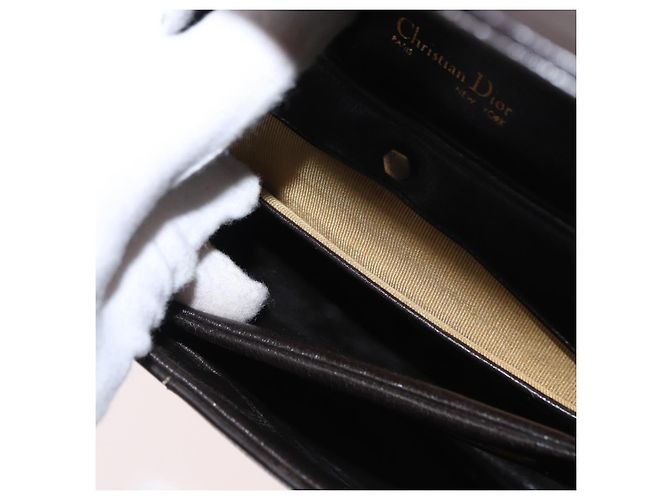 Borsa a mano in tela Trotter Christian Dior in pelle marrone e oro Auth 156377 - vista 20