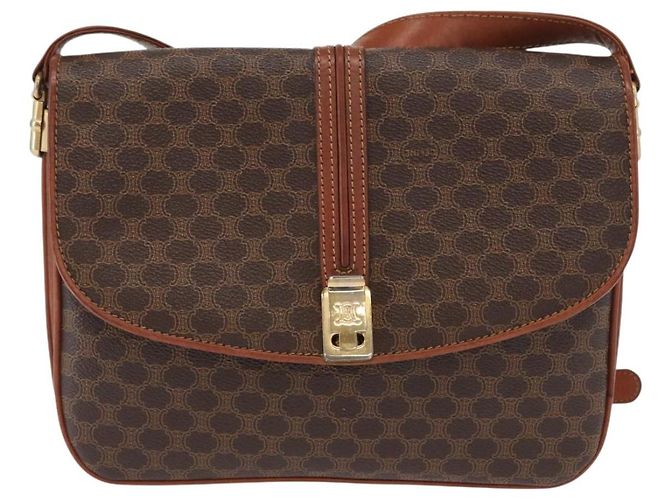 Céline Bolsa de Ombro em Lona Macadam CELINE em Couro PVC Marrom Dourado Auth 156446 - vista 13