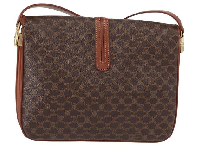 Céline Bolsa de Ombro em Lona Macadam CELINE em Couro PVC Marrom Dourado Auth 156446 - vista 2