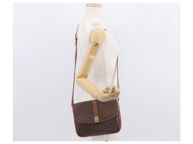 Céline Bolsa de Ombro em Lona Macadam CELINE em Couro PVC Marrom Dourado Auth 156446 - vista 26