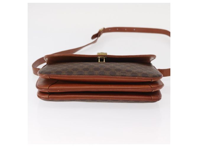 Céline Bolsa de Ombro em Lona Macadam CELINE em Couro PVC Marrom Dourado Auth 156446 - vista 5