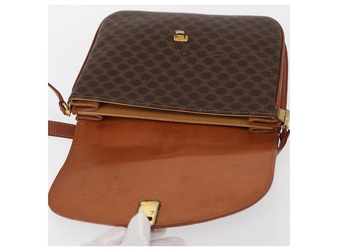 Céline Bolsa de Ombro em Lona Macadam CELINE em Couro PVC Marrom Dourado Auth 156446 - vista 9